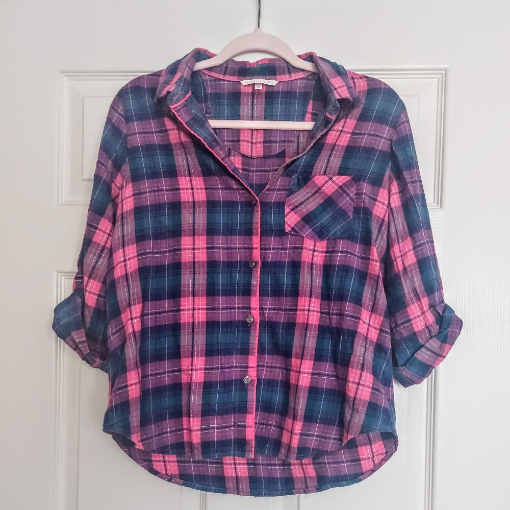 Victoria's Secret Pink and Blue Flannel Button Down